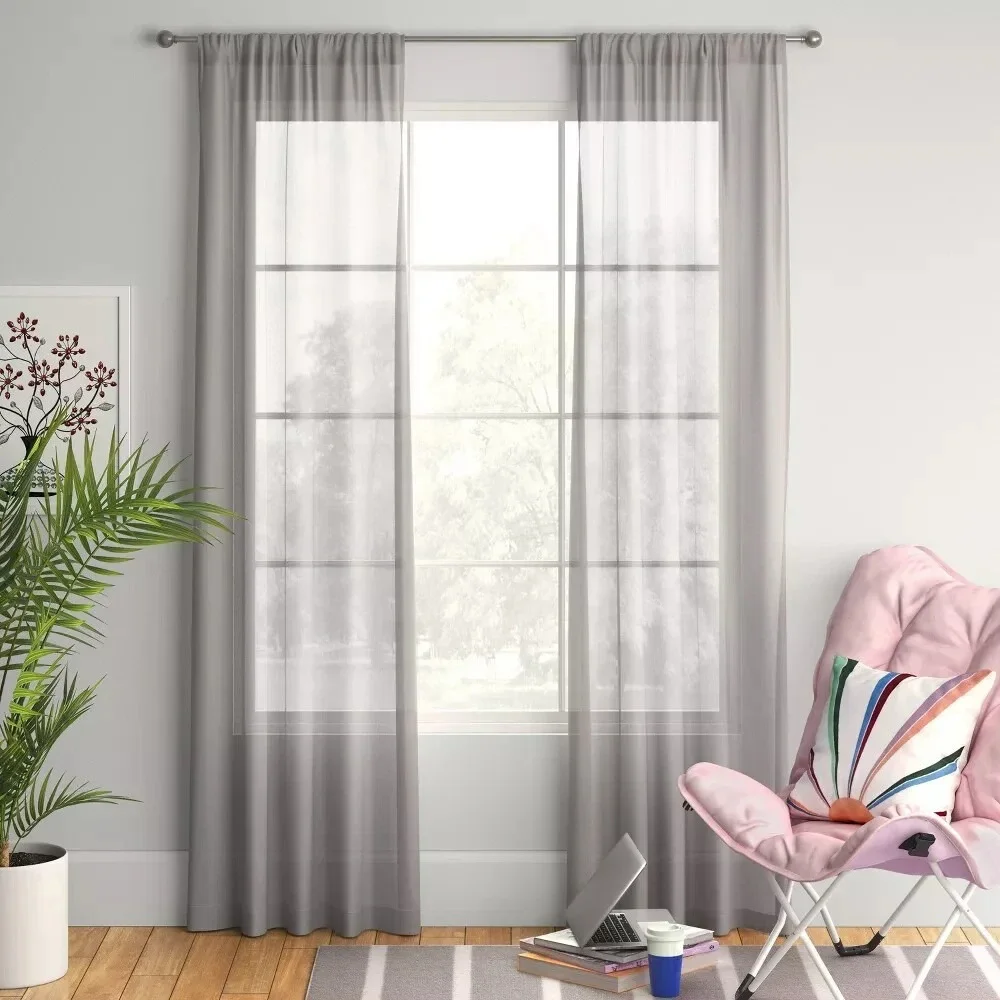 ⚡️2 pc Sheer Voile‎ Window Curtain Panel Gray - Room Essentials - 60